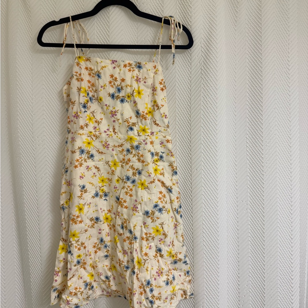 Old Navy White Floral Midi Dress with Yellow & Blue Flowers
